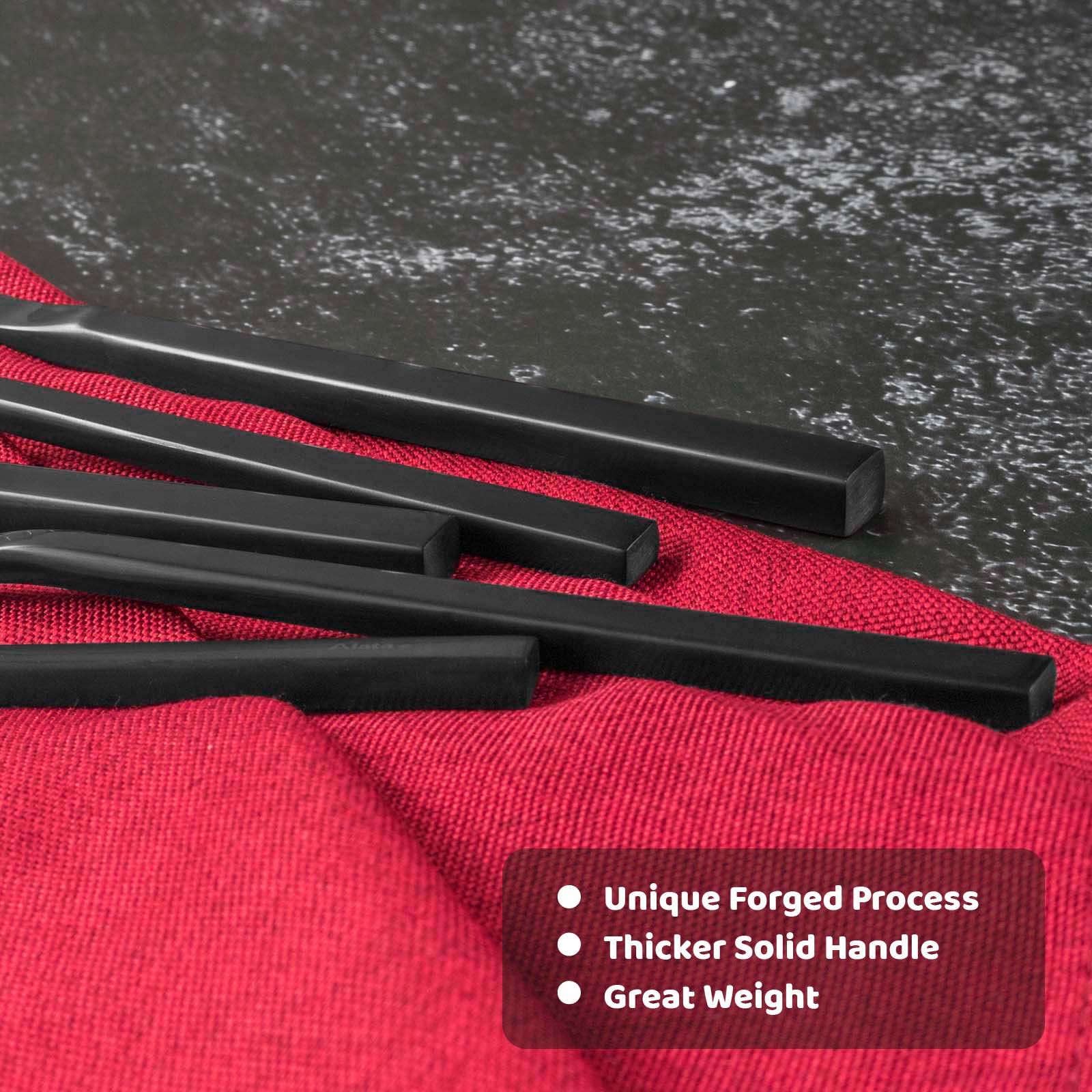 Alata Cube Black 20-Piece Forged Silverware Set Stainless Steel Flatware Set,Service For 4,Matte Satin Polished Cutlery Set,Dish